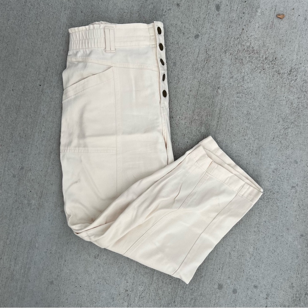 Knox Rose 5 Button Denim Casual Pants Woman’s Large Ivory Stretch Cropped Boho